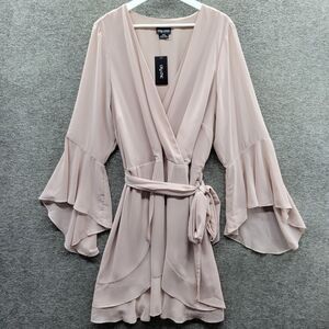 City Chic Dress Women's 18 Vanilla Beige Sweet & Easy Belted Faux Wrap NWT